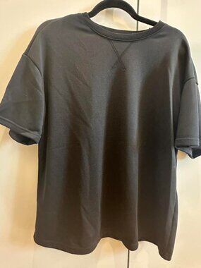 Cider Round Neckline Solid Short Sleeve Sweatshirt Black Size S